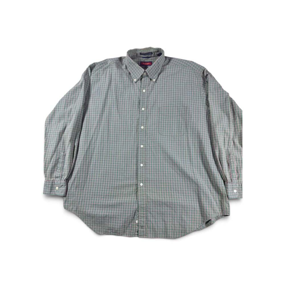 Austin Reed Men's Long Sleeve Button-Down Shirt, Green and Red Plaid, Size XXL